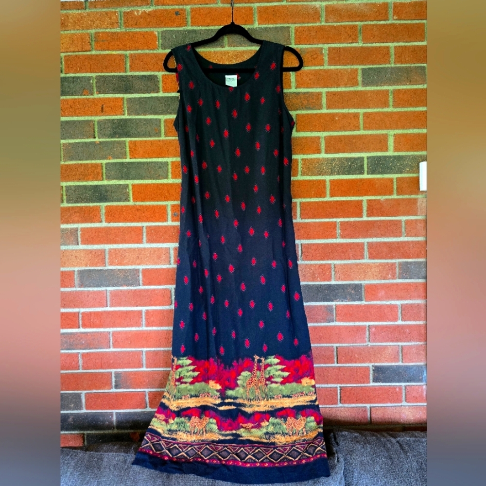 Safari zebra giraffe cheetah Maxi Tank dress size‎ 10 Africa Savannah Black Red